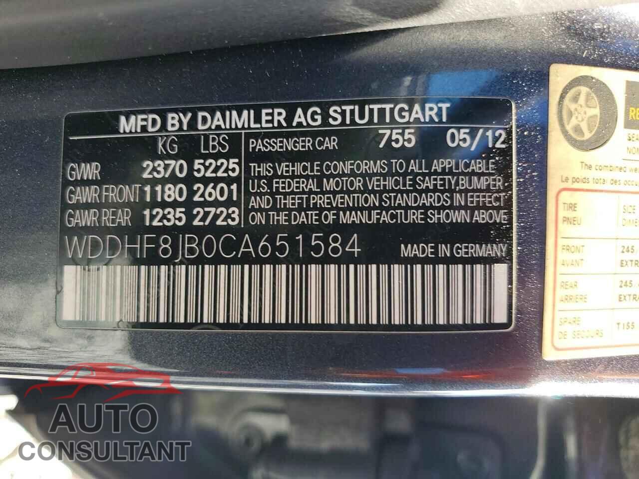 MERCEDES-BENZ E-CLASS 2012 - WDDHF8JB0CA651584