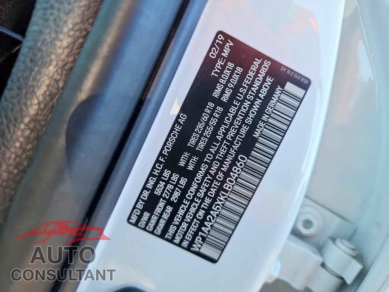 PORSCHE MACAN 2019 - WP1AA2A5XKLB04860
