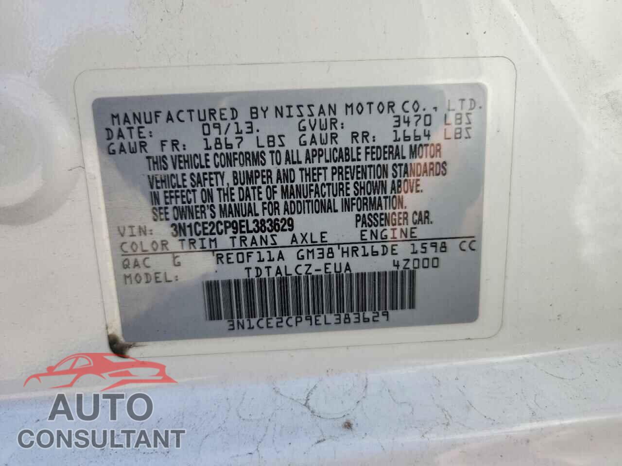 NISSAN VERSA 2014 - 3N1CE2CP9EL383629