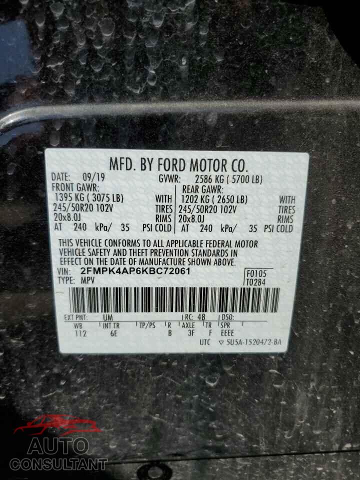 FORD EDGE 2019 - 2FMPK4AP6KBC72061
