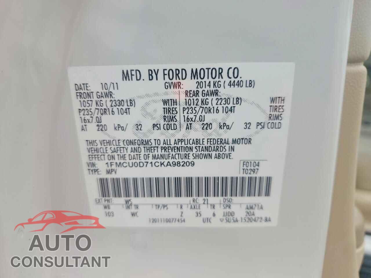 FORD ESCAPE 2012 - 1FMCU0D71CKA98209