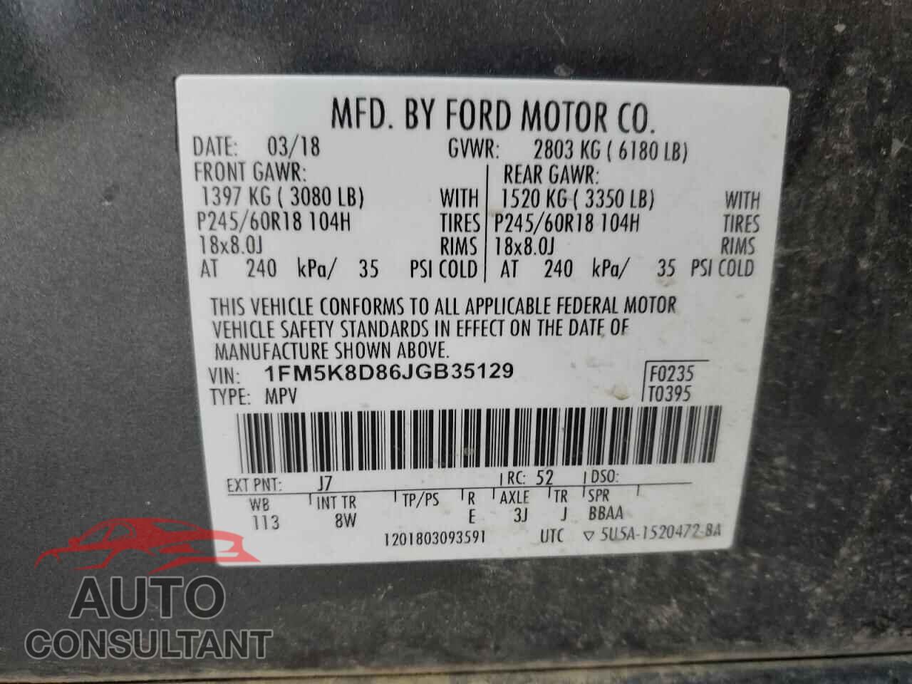 FORD EXPLORER 2018 - 1FM5K8D86JGB35129
