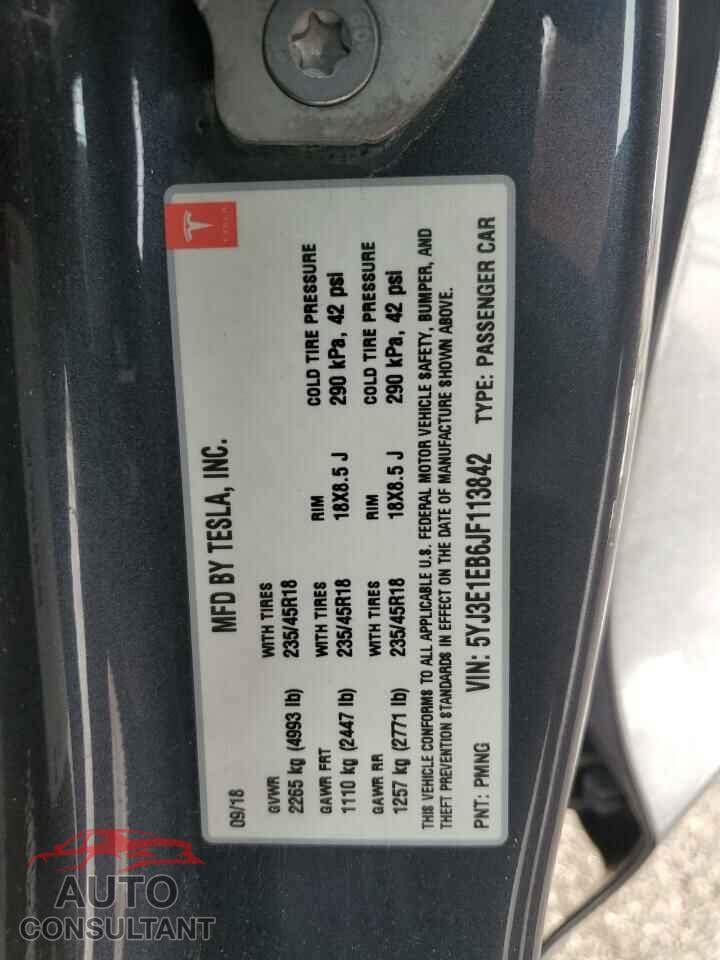 TESLA MODEL 3 2018 - 5YJ3E1EB6JF113842