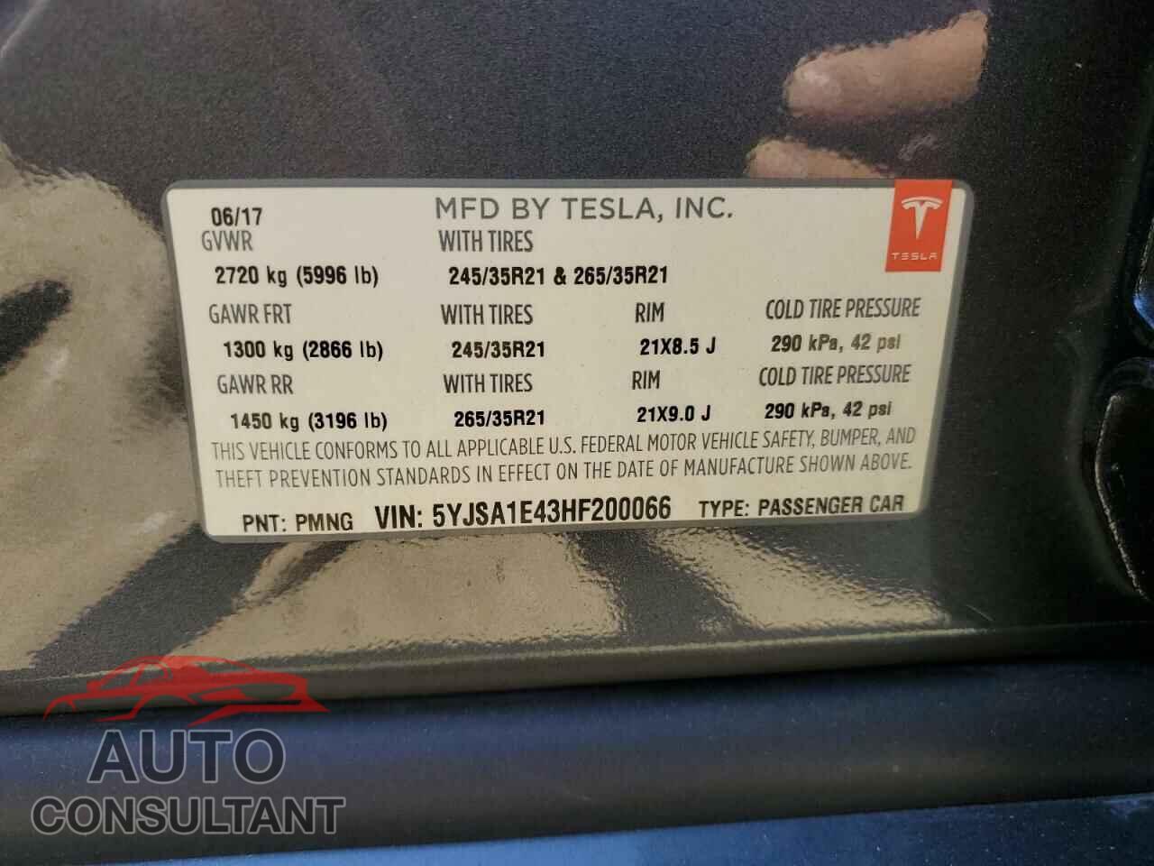 TESLA MODEL S 2017 - 5YJSA1E43HF200066