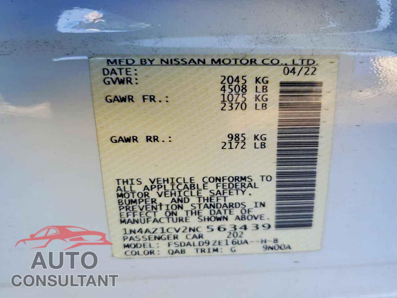 NISSAN LEAF 2022 - 1N4AZ1CV2NC563439