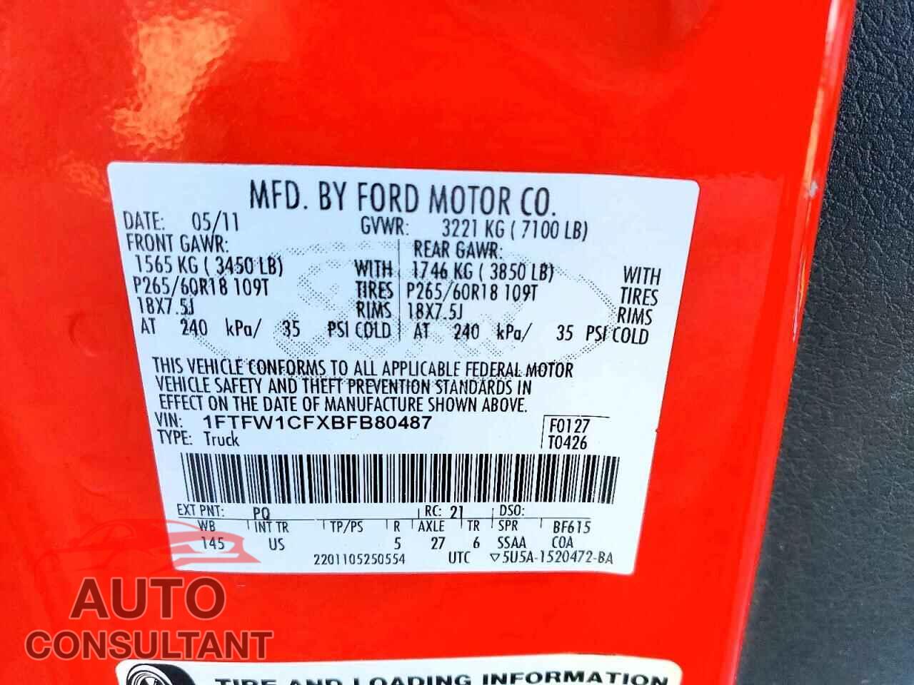 FORD F-150 2011 - 1FTFW1CFXBFB80487