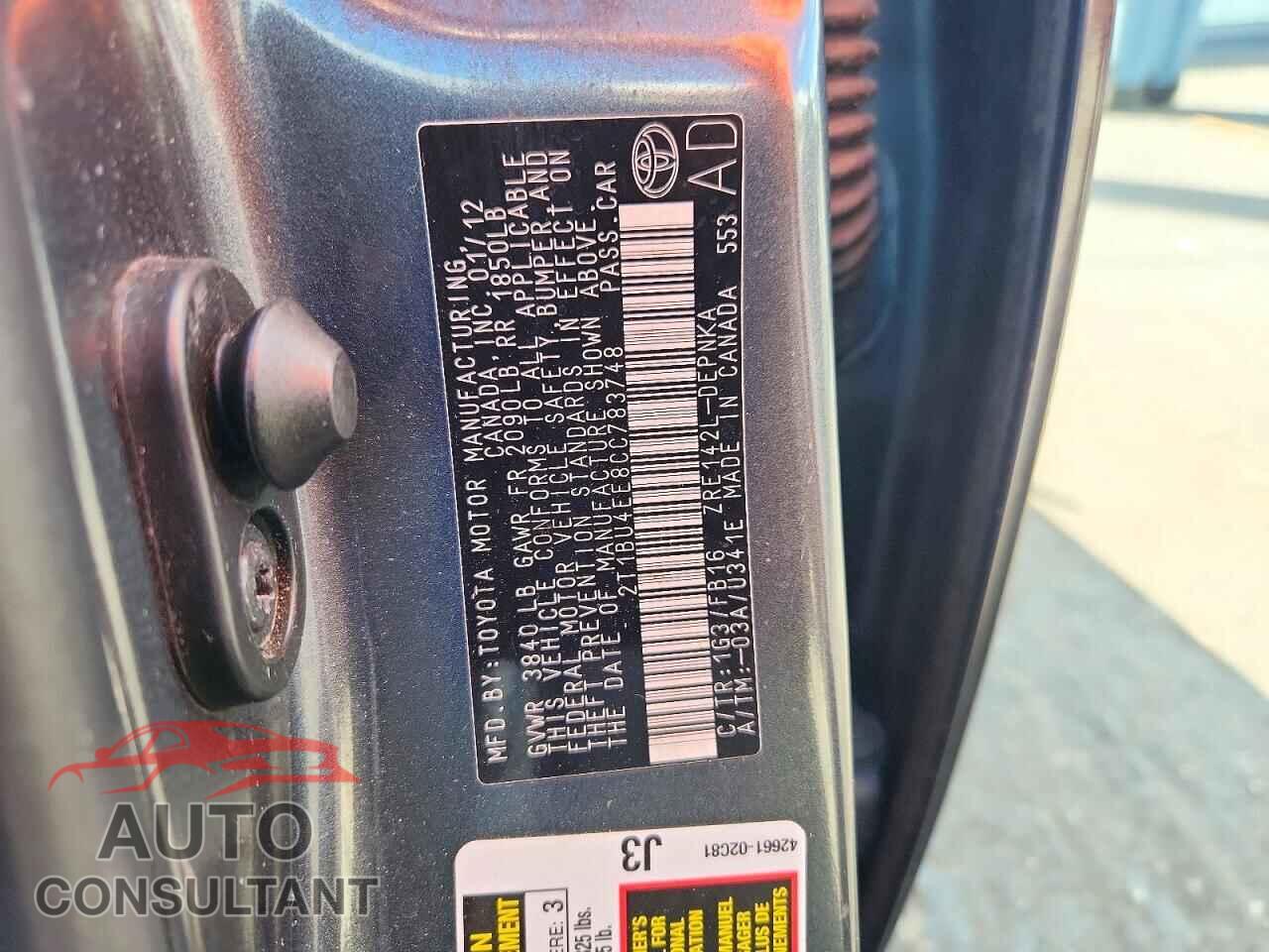 TOYOTA COROLLA 2012 - 2T1BU4EE8CC783748