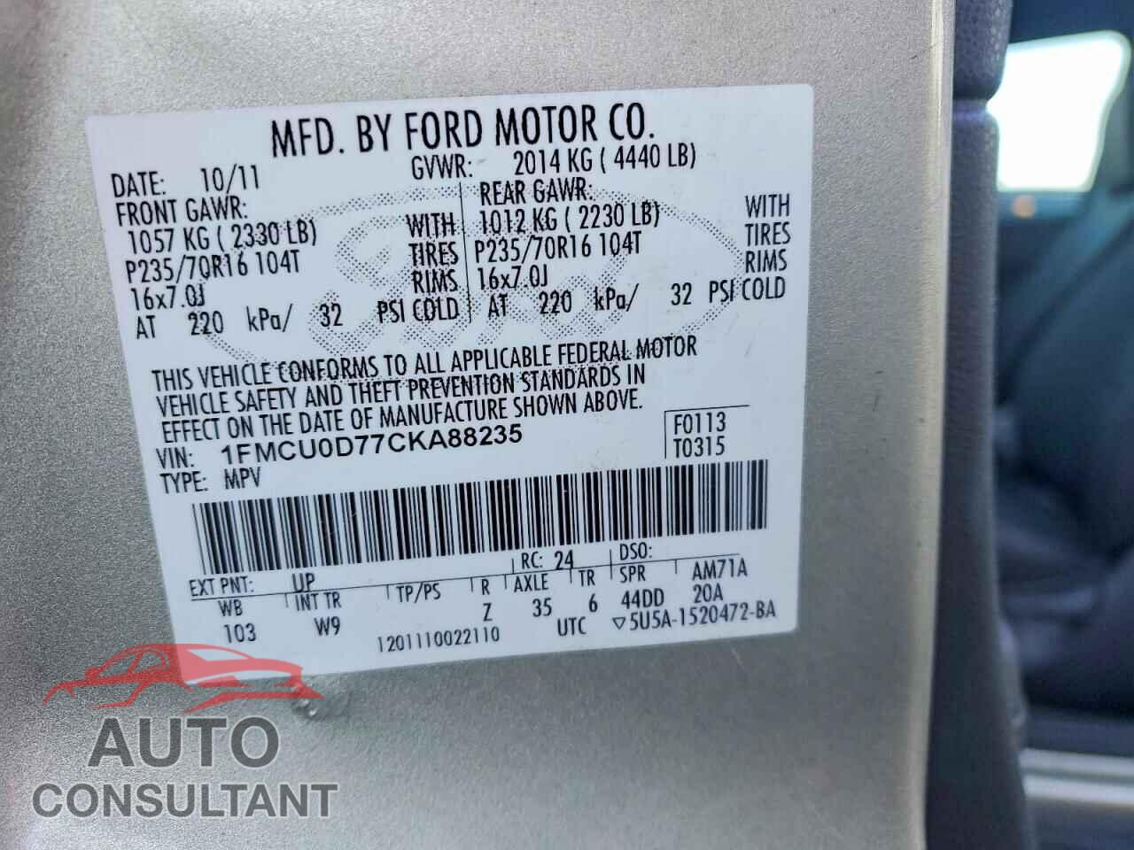 FORD ESCAPE 2012 - 1FMCU0D77CKA88235