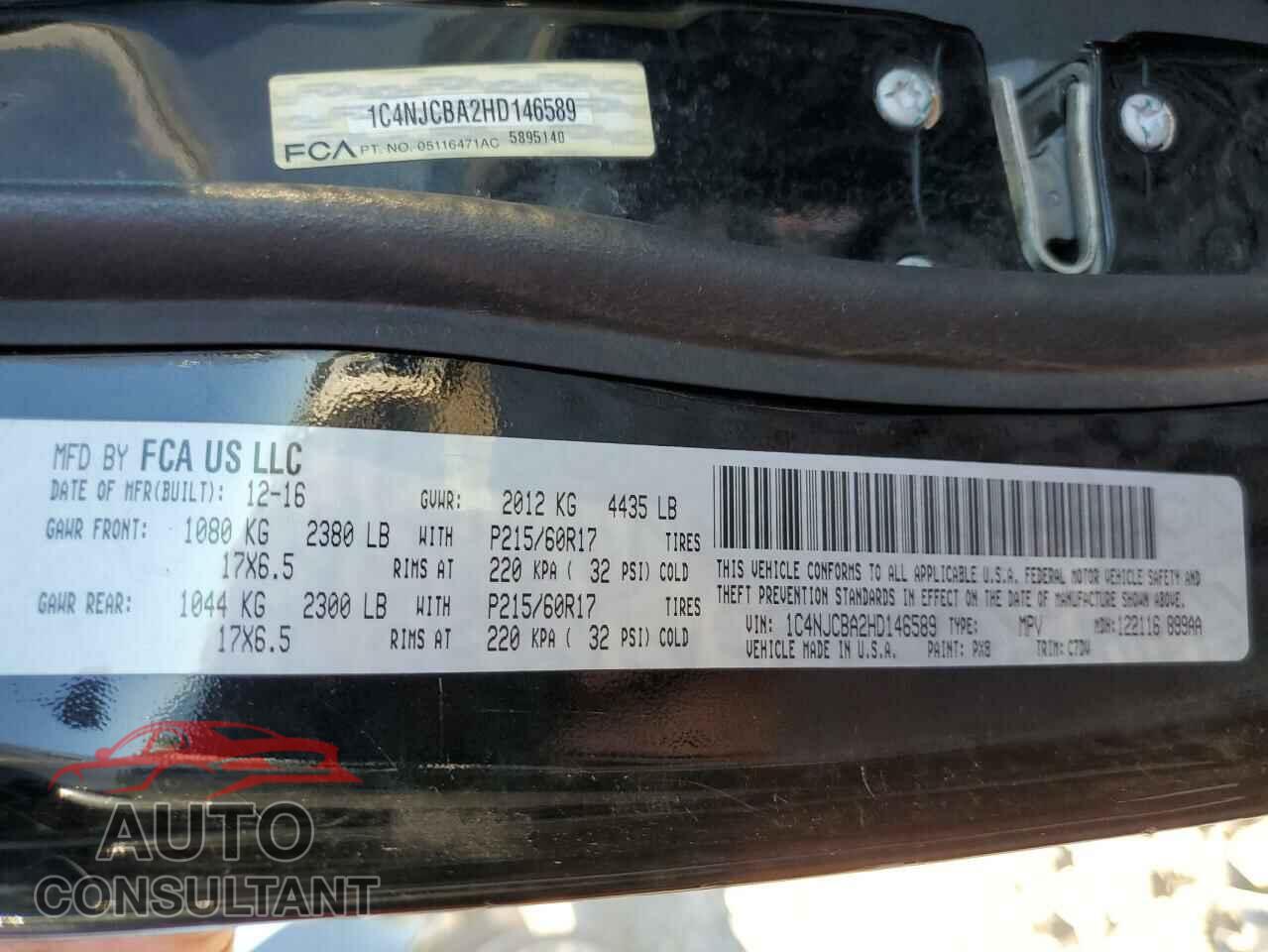 JEEP COMPASS 2017 - 1C4NJCBA2HD146589