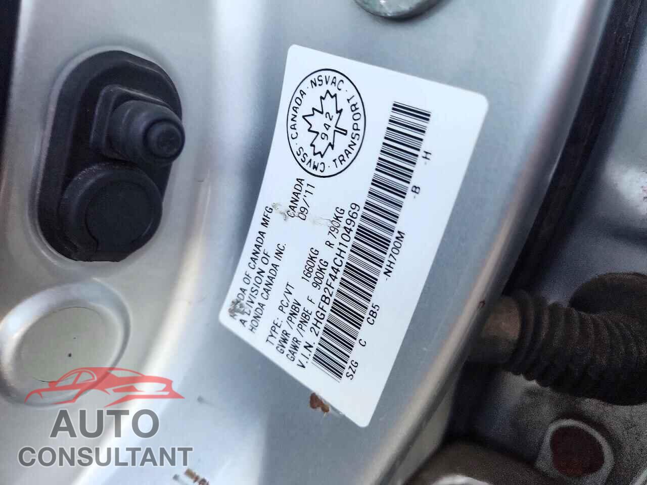 HONDA CIVIC 2012 - 2HGFB2F44CH104969