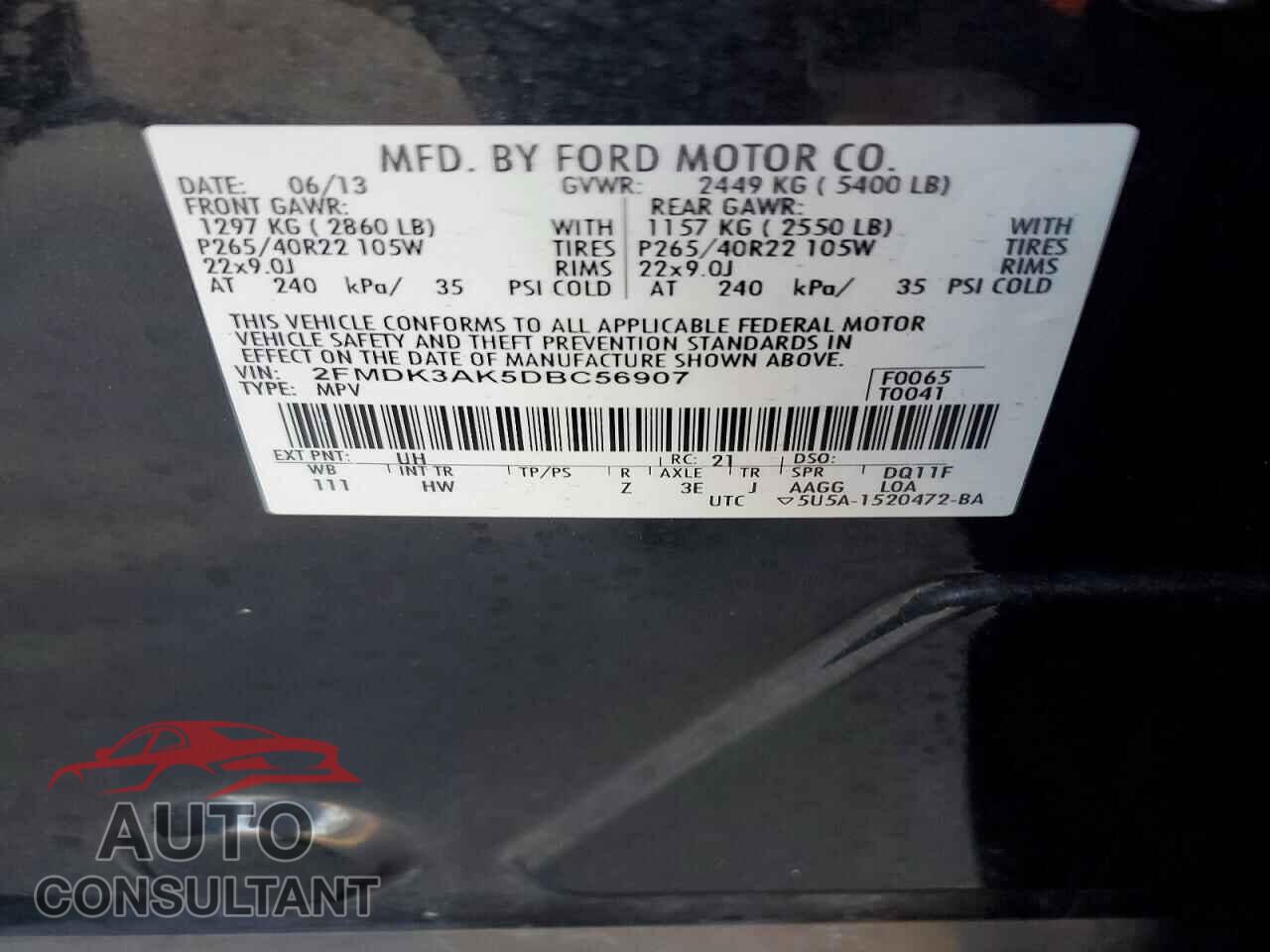 FORD EDGE 2013 - 2FMDK3AK5DBC56907