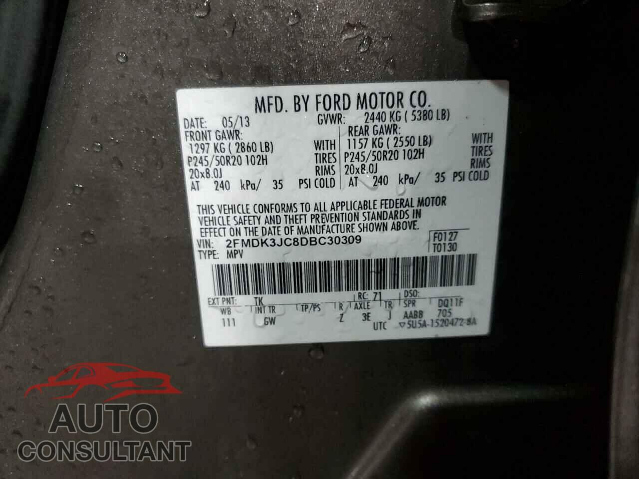 FORD EDGE 2013 - 2FMDK3JC8DBC30309