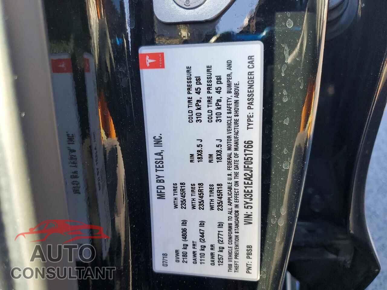 TESLA MODEL 3 2018 - 5YJ3E1EA2JF051766
