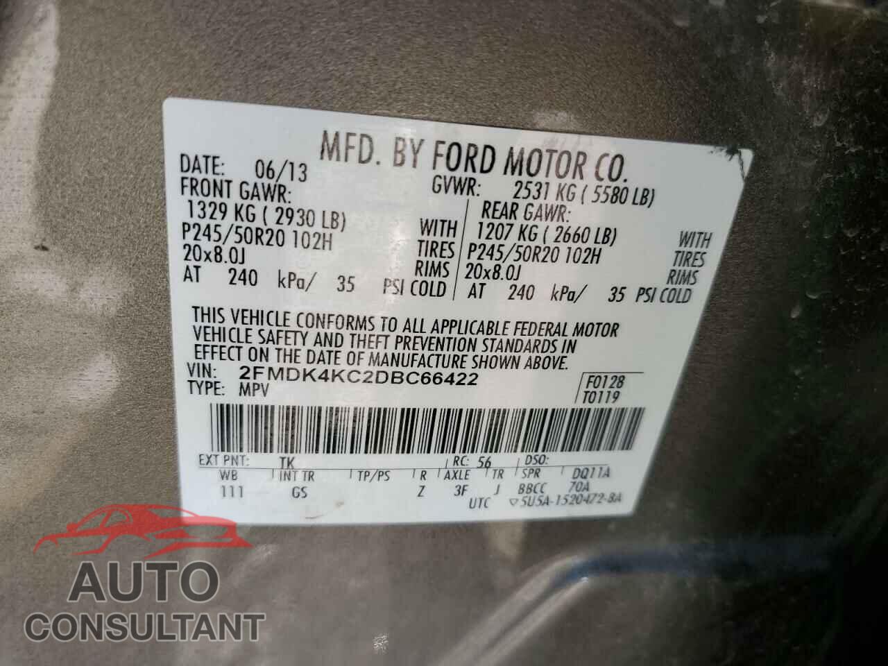 FORD EDGE 2013 - 2FMDK4KC2DBC66422