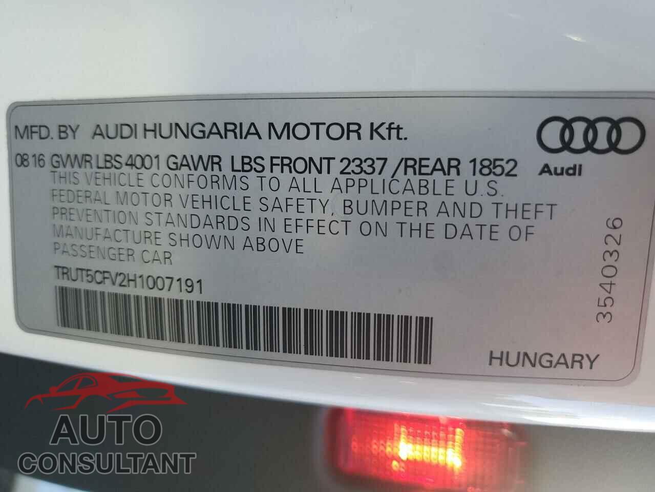 AUDI TT 2017 - TRUT5CFV2H1007191