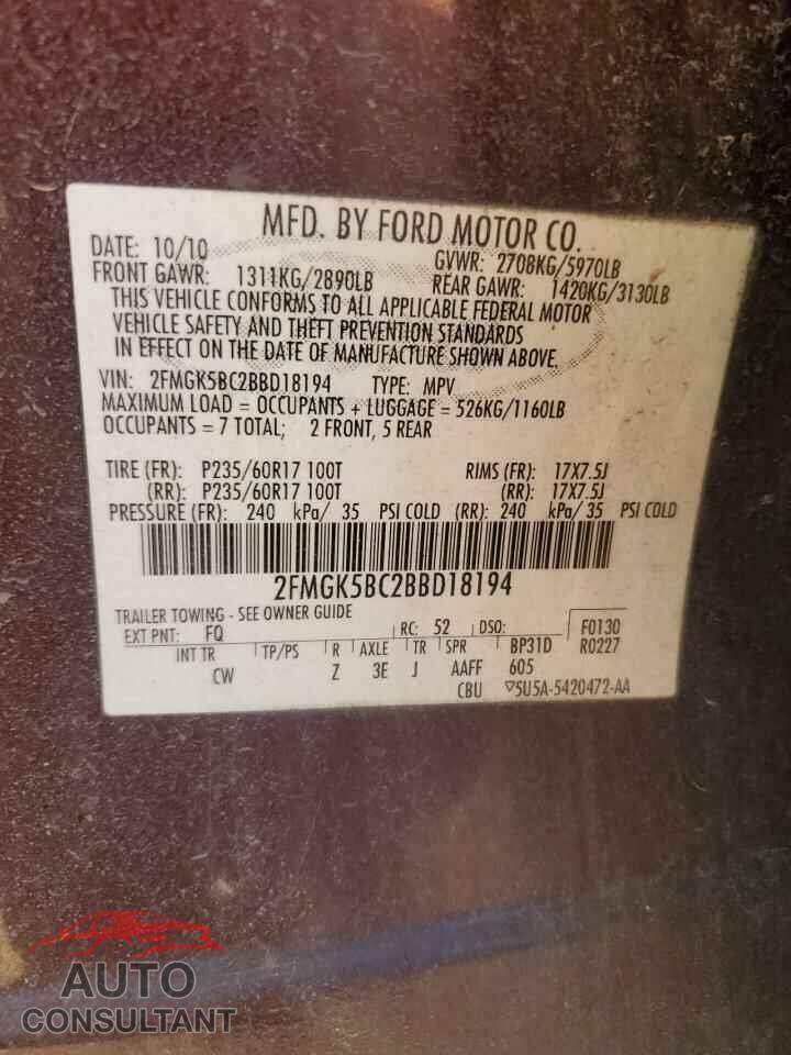 FORD FLEX 2011 - 2FMGK5BC2BBD18194