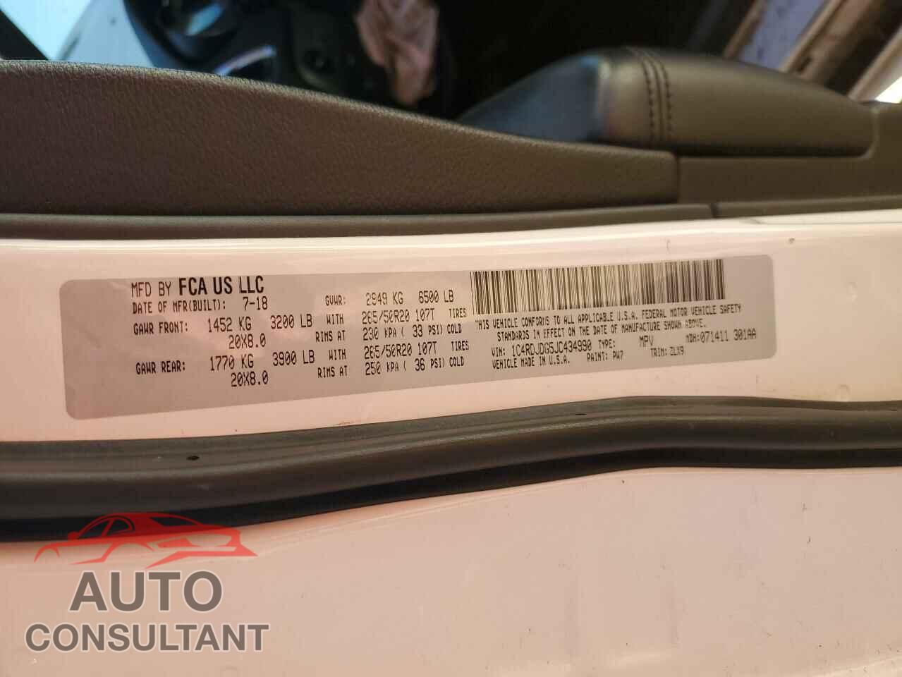 DODGE DURANGO 2018 - 1C4RDJDG5JC434990