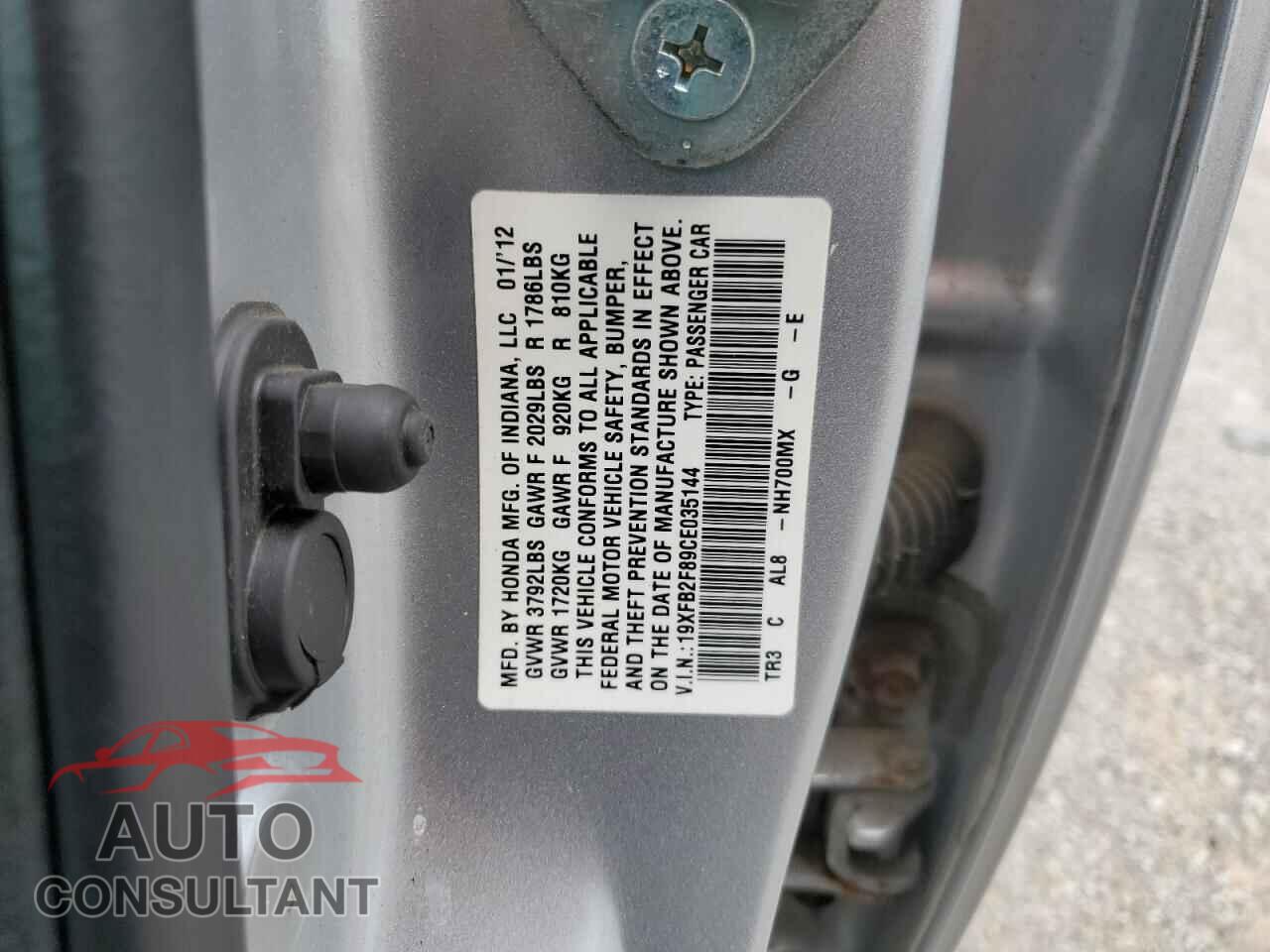HONDA CIVIC 2012 - 19XFB2F89CE035144