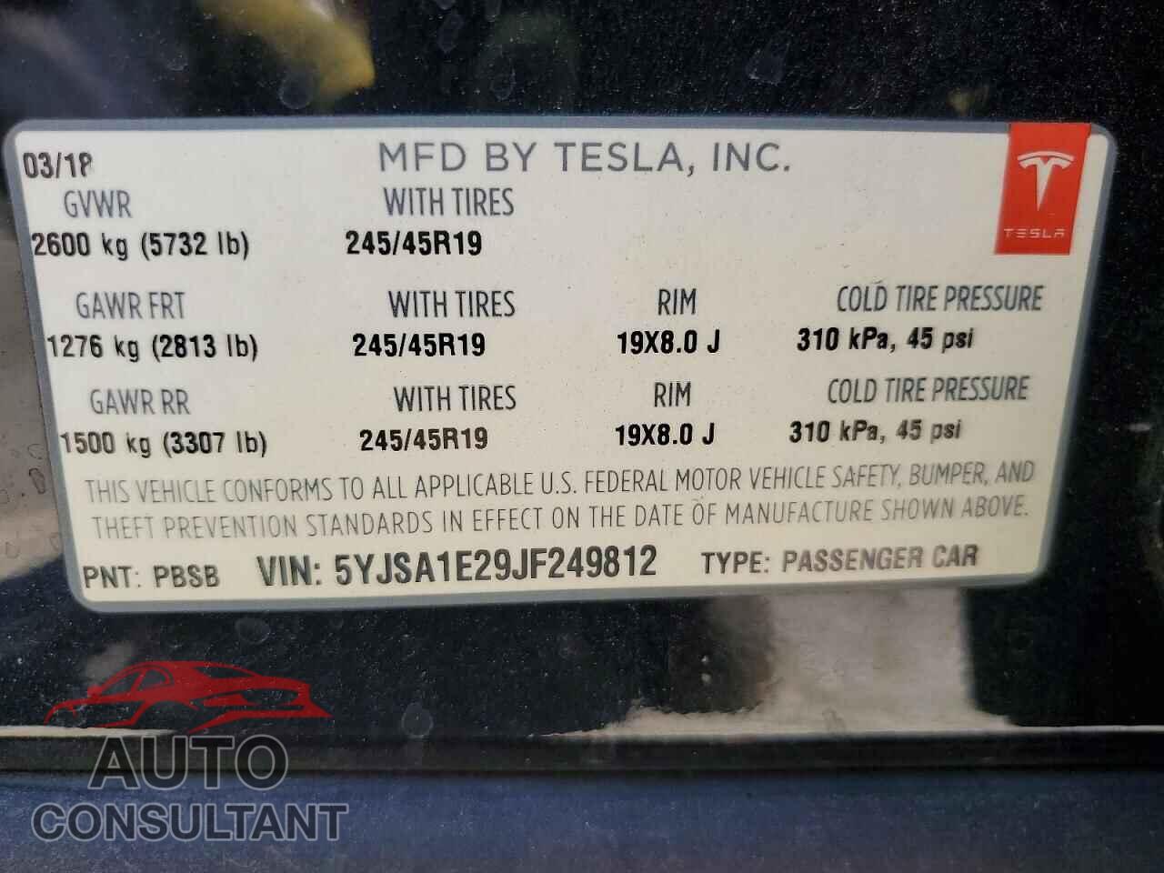 TESLA MODEL S 2018 - 5YJSA1E29JF249812