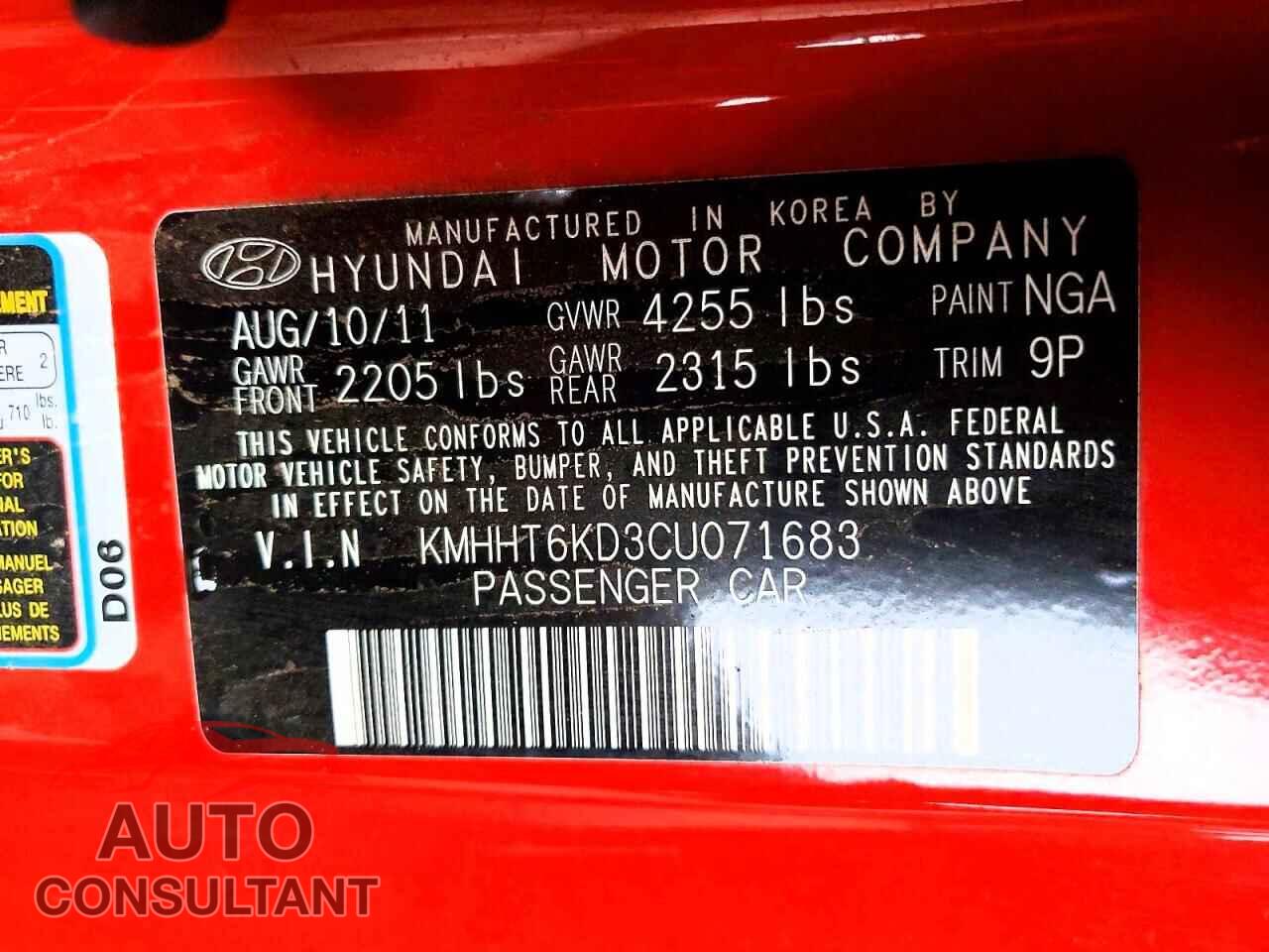 HYUNDAI GENESIS 2012 - KMHHT6KD3CU071683