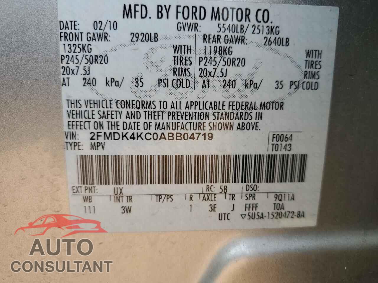 FORD EDGE 2010 - 2FMDK4KC0ABB04719