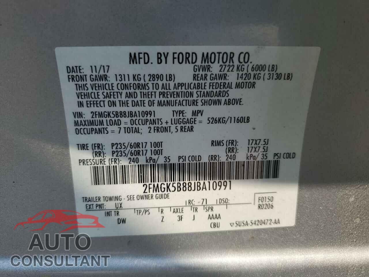 FORD FLEX 2018 - 2FMGK5B88JBA10991