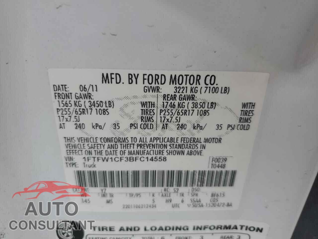 FORD F-150 2011 - 1FTFW1CF3BFC14558