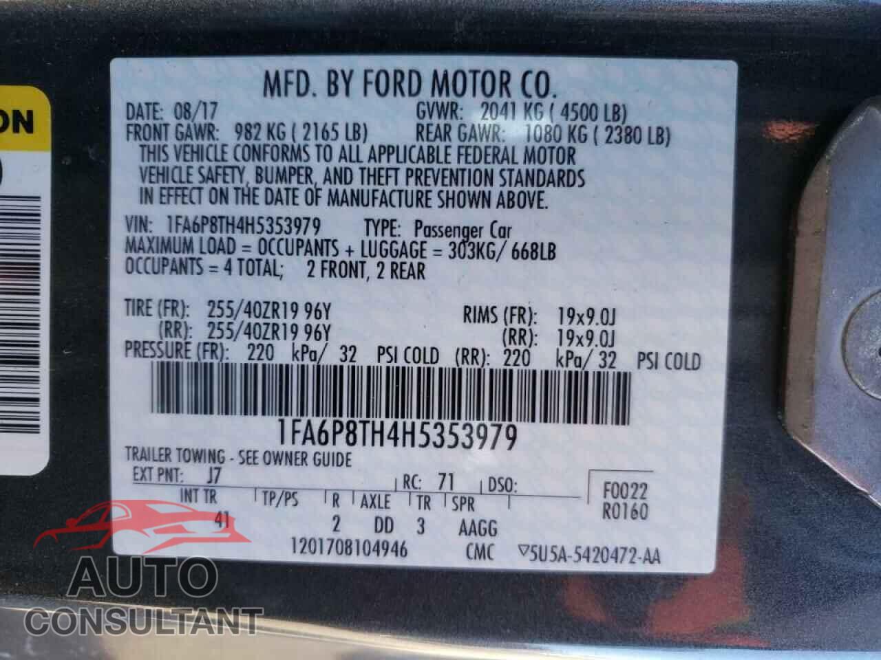 FORD MUSTANG 2017 - 1FA6P8TH4H5353979