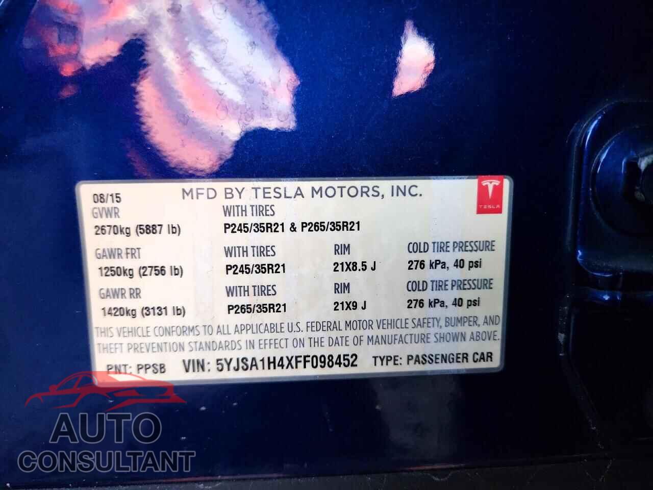TESLA MODEL S 2015 - 5YJSA1H4XFF098452