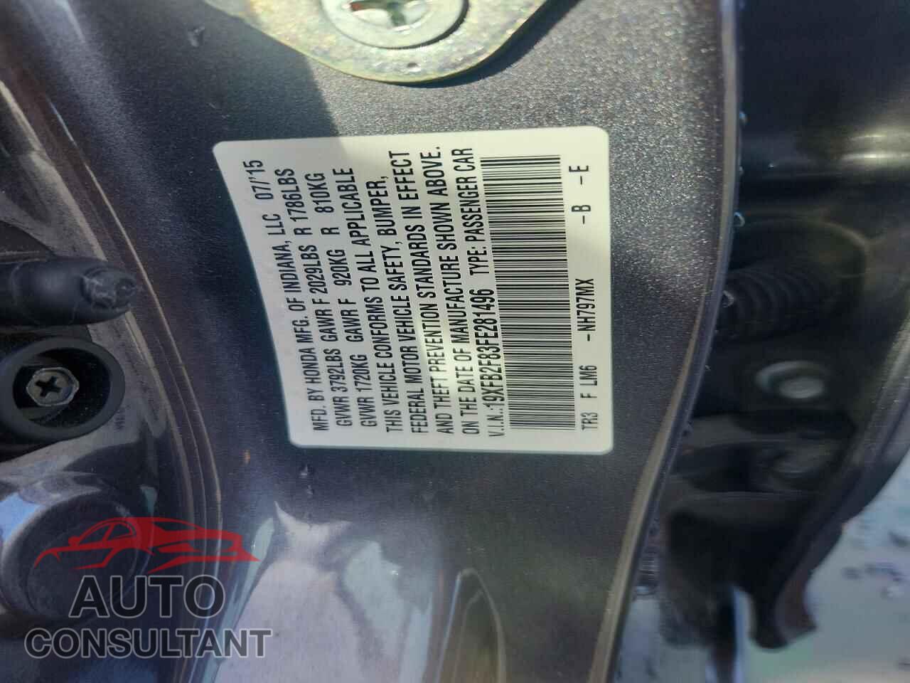 HONDA CIVIC 2015 - 19XFB2F83FE281496