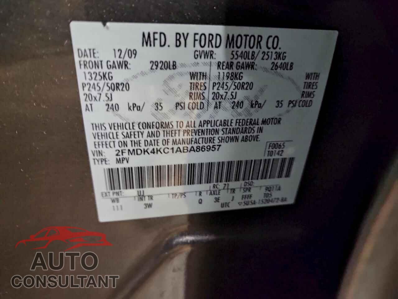 FORD EDGE 2010 - 2FMDK4KC1ABA86957