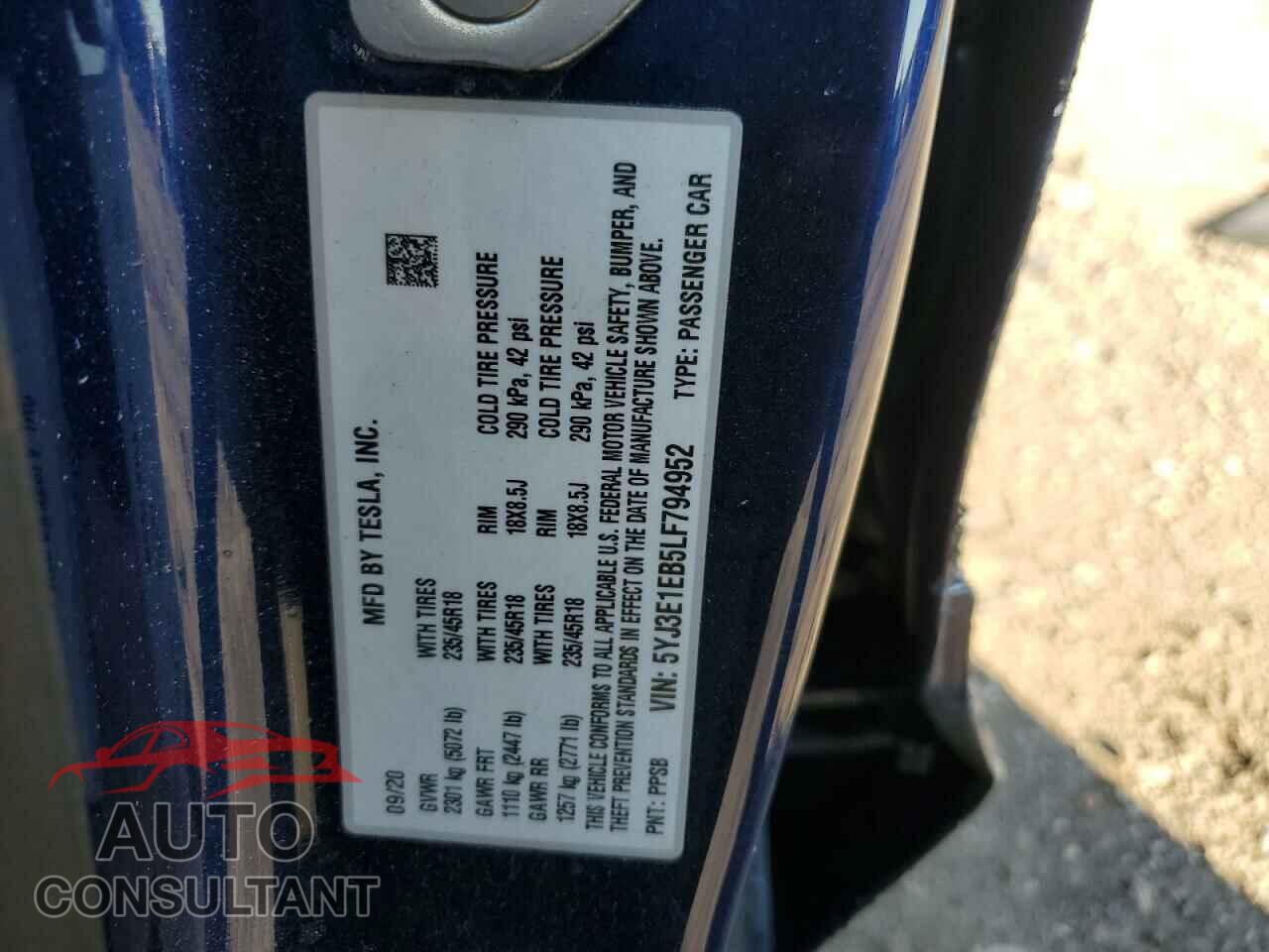 TESLA MODEL 3 2020 - 5YJ3E1EB5LF794952
