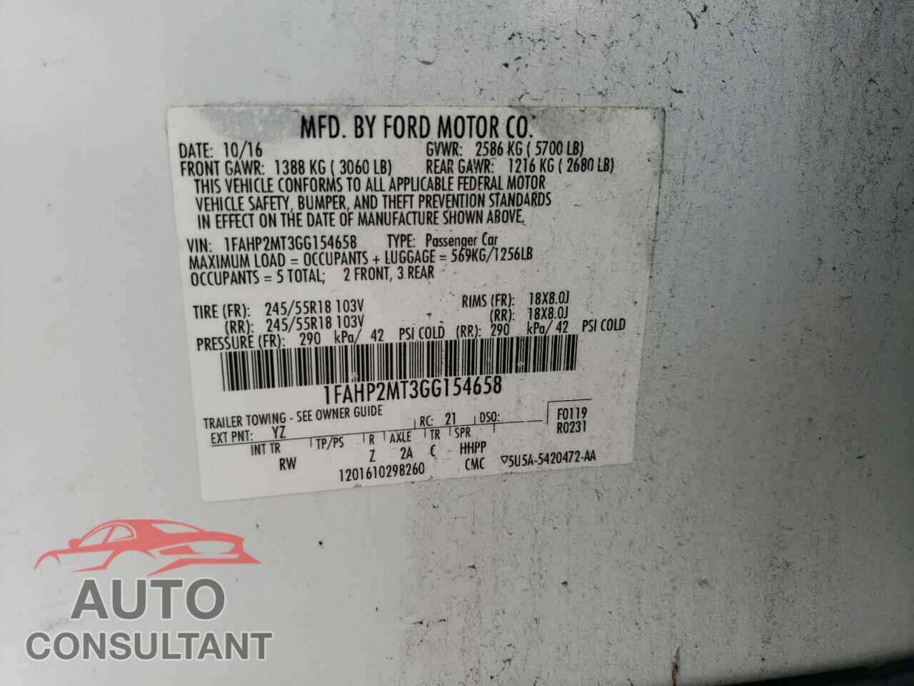 FORD TAURUS 2016 - 1FAHP2MT3GG154658