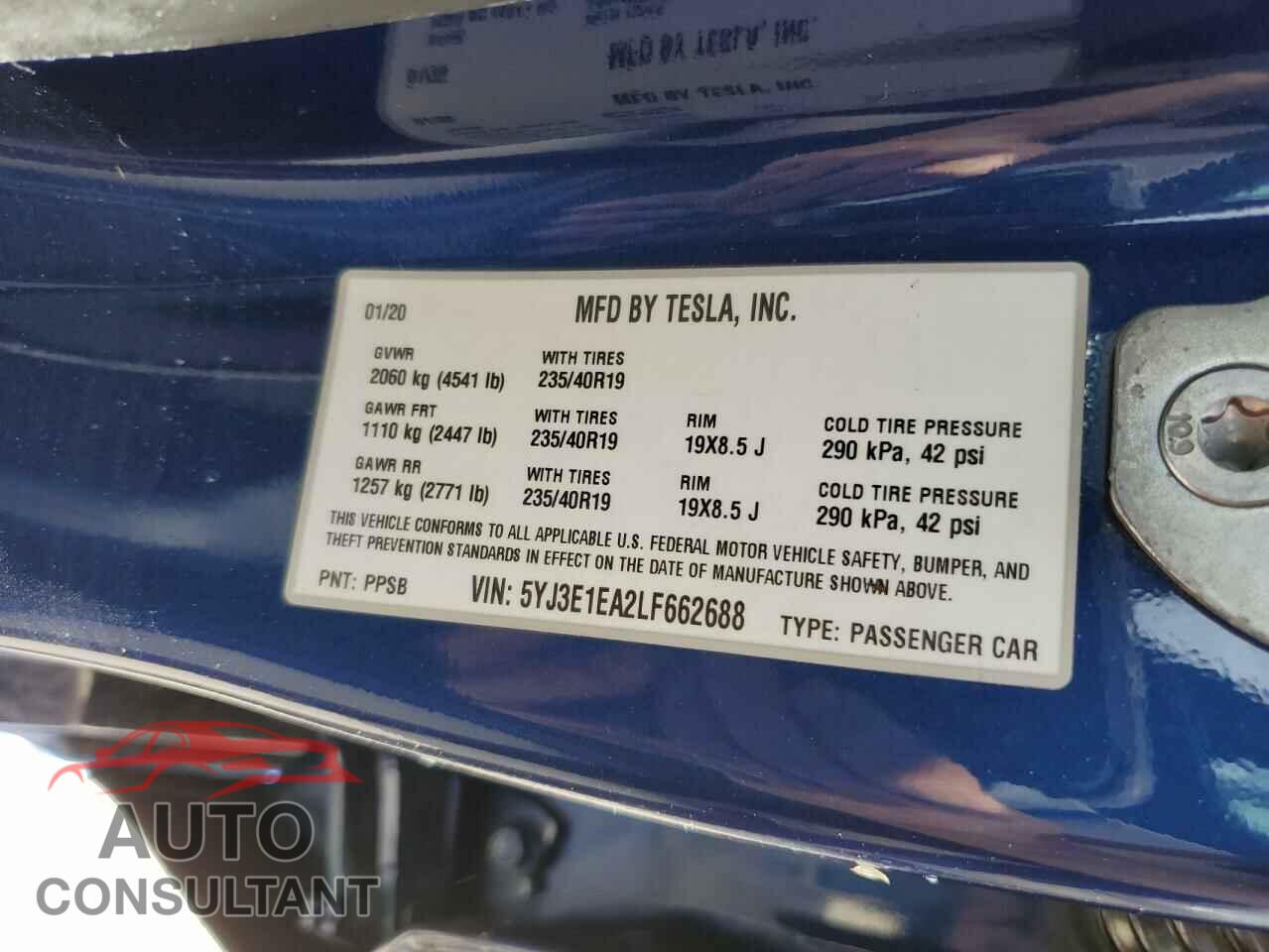 TESLA MODEL 3 2020 - 5YJ3E1EA2LF662688