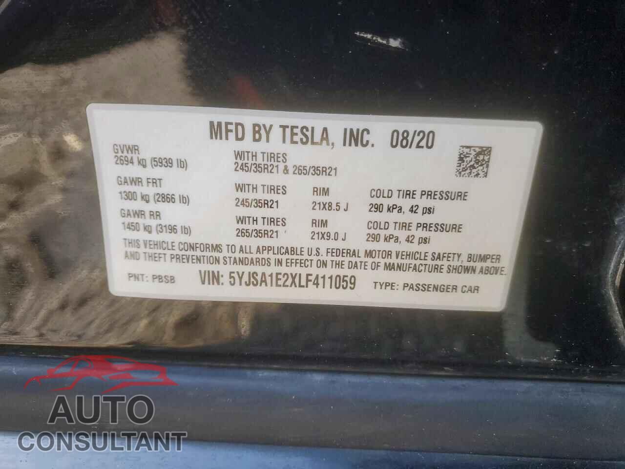 TESLA MODEL S 2020 - 5YJSA1E2XLF411059