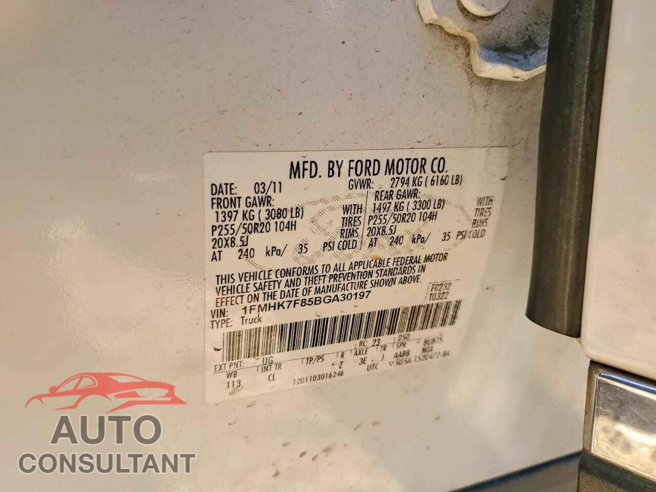 FORD EXPLORER 2011 - 1FMHK7F85BGA30197