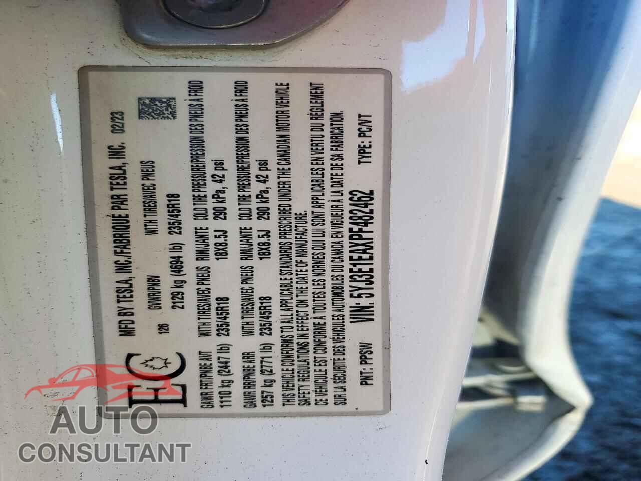 TESLA MODEL 3 2023 - 5YJ3E1EAXPF482462