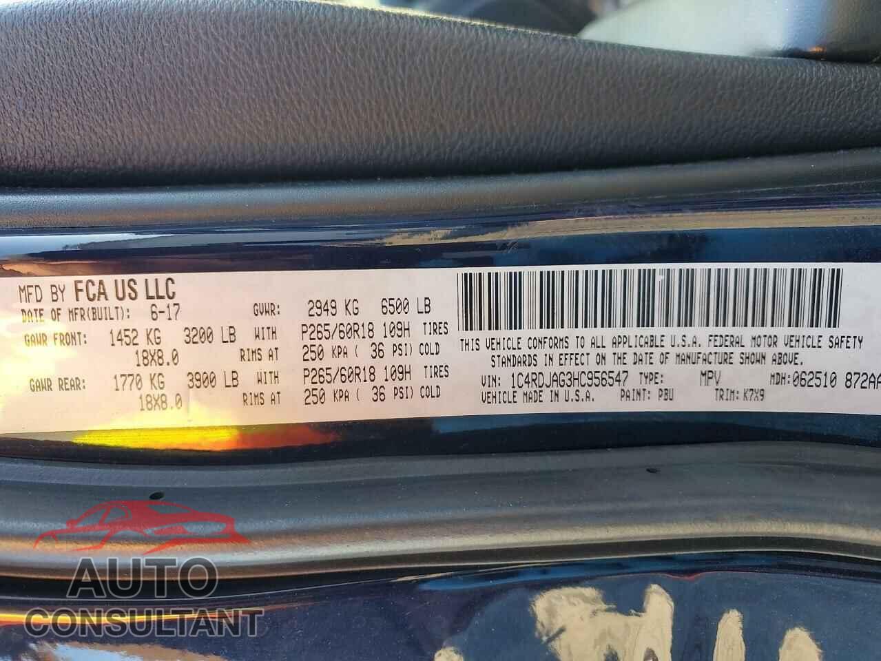 DODGE DURANGO 2017 - 1C4RDJAG3HC956547