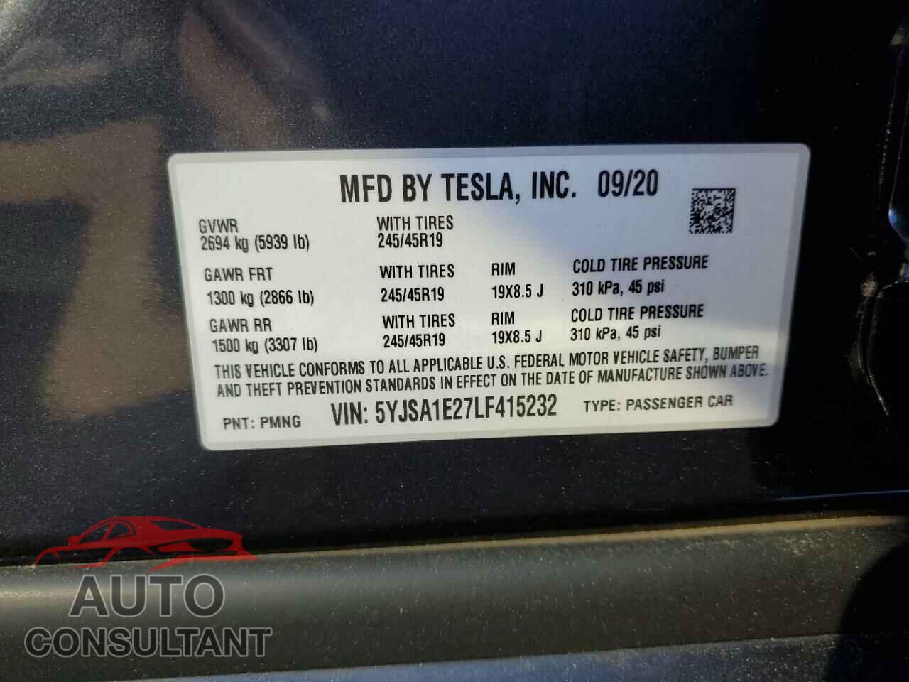 TESLA MODEL S 2020 - 5YJSA1E27LF415232