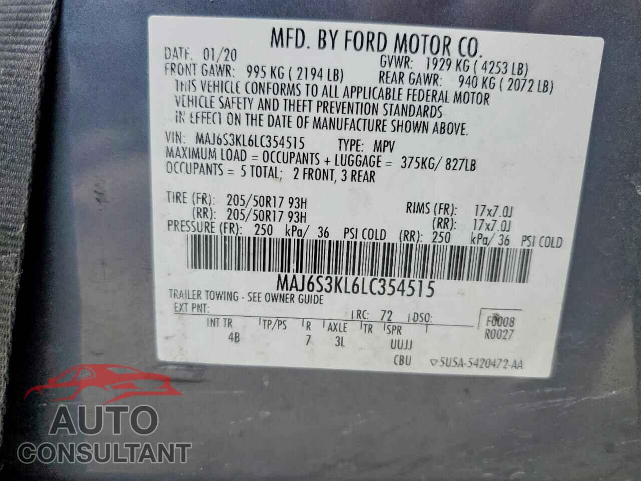 FORD ECOSPORT 2020 - MAJ6S3KL6LC354515