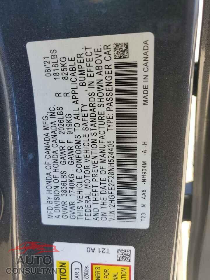 HONDA CIVIC 2022 - 2HGFE2F28NH524405
