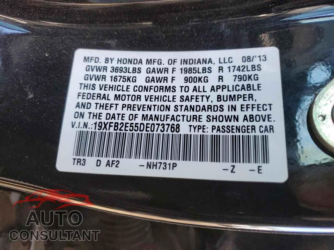 HONDA CIVIC 2013 - 19XFB2E55DE073768