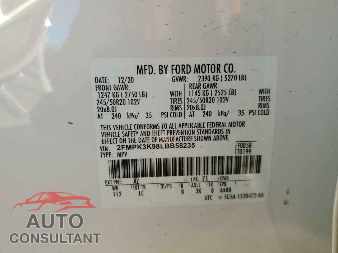 FORD EDGE 2020 - 2FMPK3K98LBB58235
