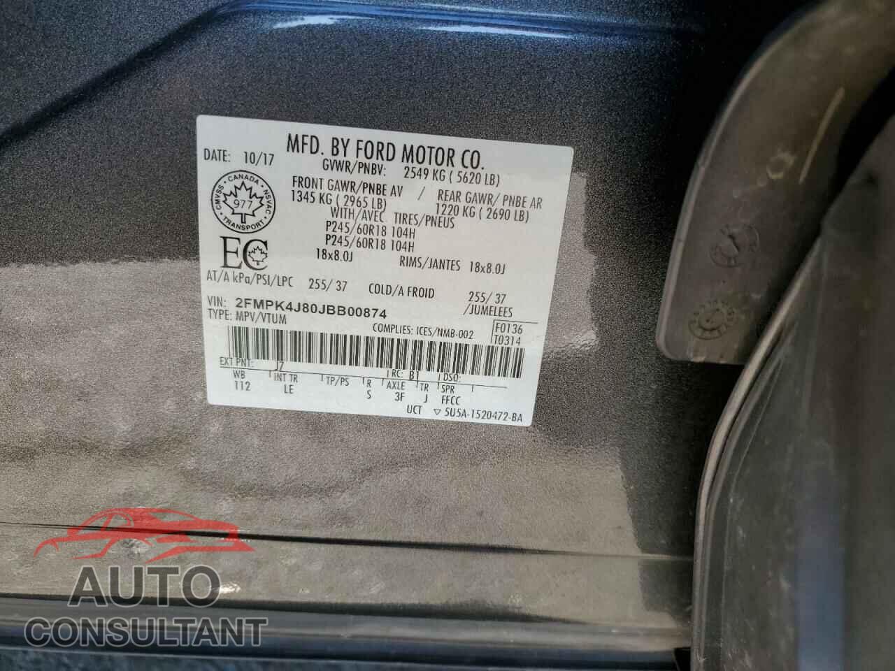 FORD EDGE 2018 - 2FMPK4J80JBB00874