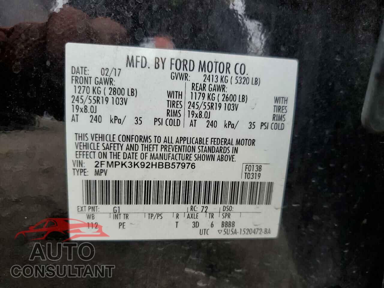 FORD EDGE 2017 - 2FMPK3K92HBB57976