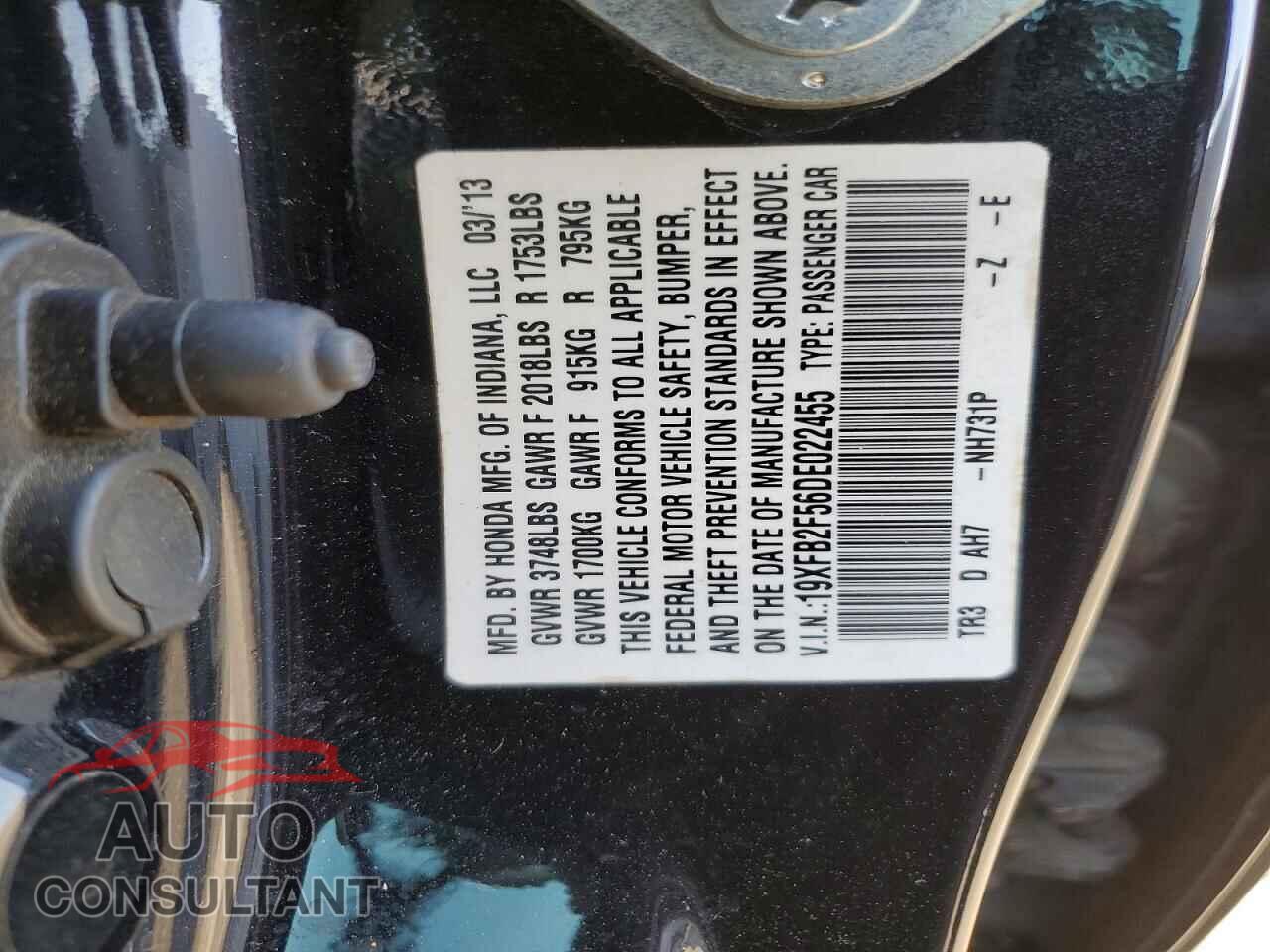 HONDA CIVIC 2013 - 19XFB2F56DE022455
