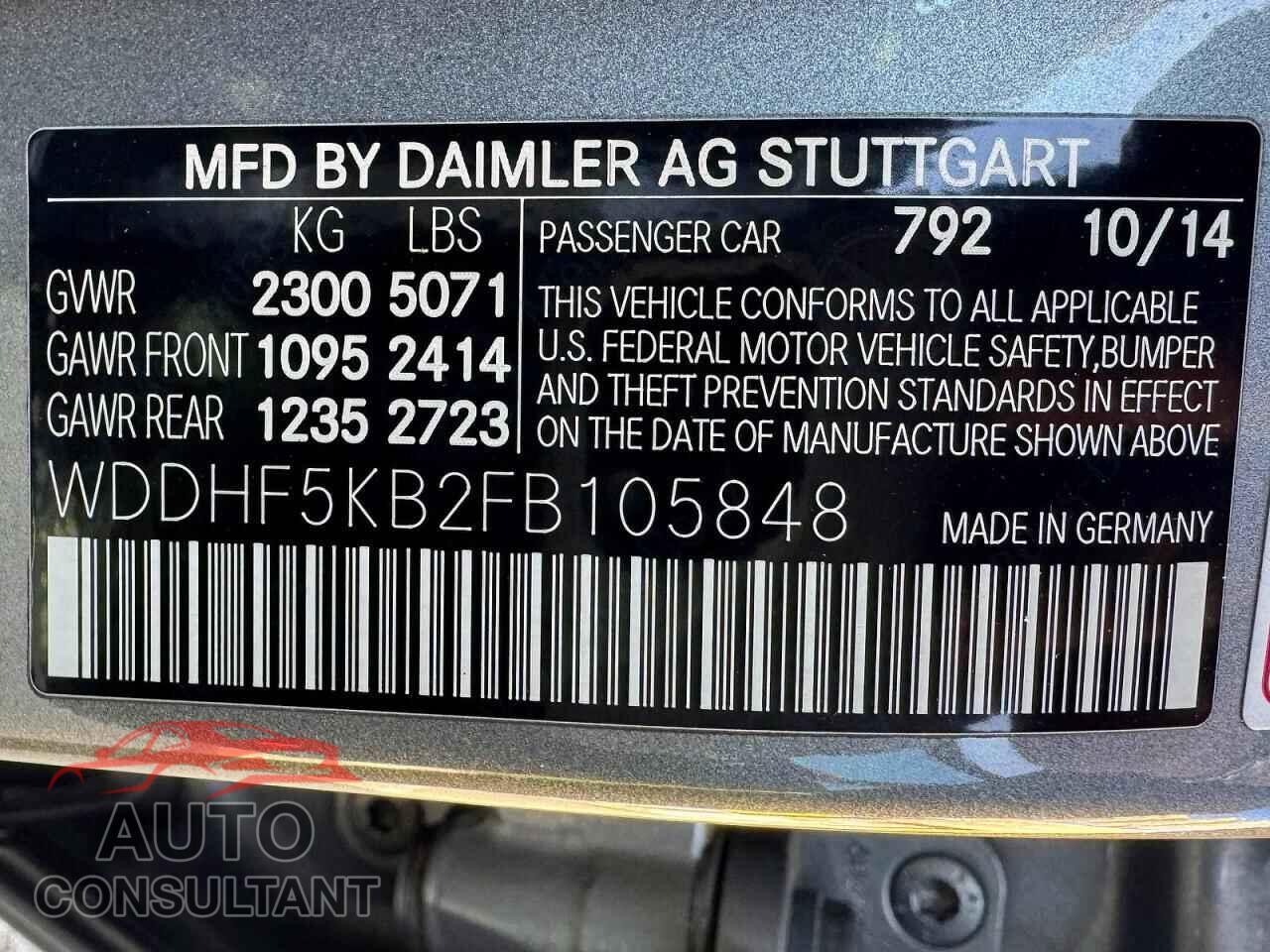 MERCEDES-BENZ E-CLASS 2015 - WDDHF5KB2FB105848