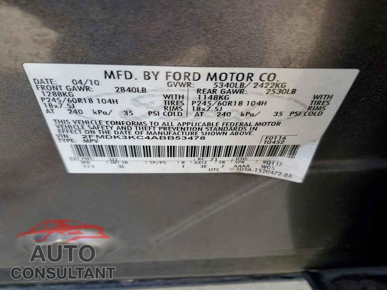 FORD EDGE 2010 - 2FMDK3KC4ABB53478
