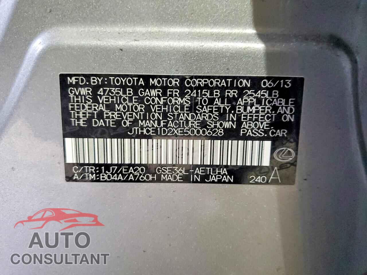 LEXUS IS 2014 - JTHCE1D2XE5000628