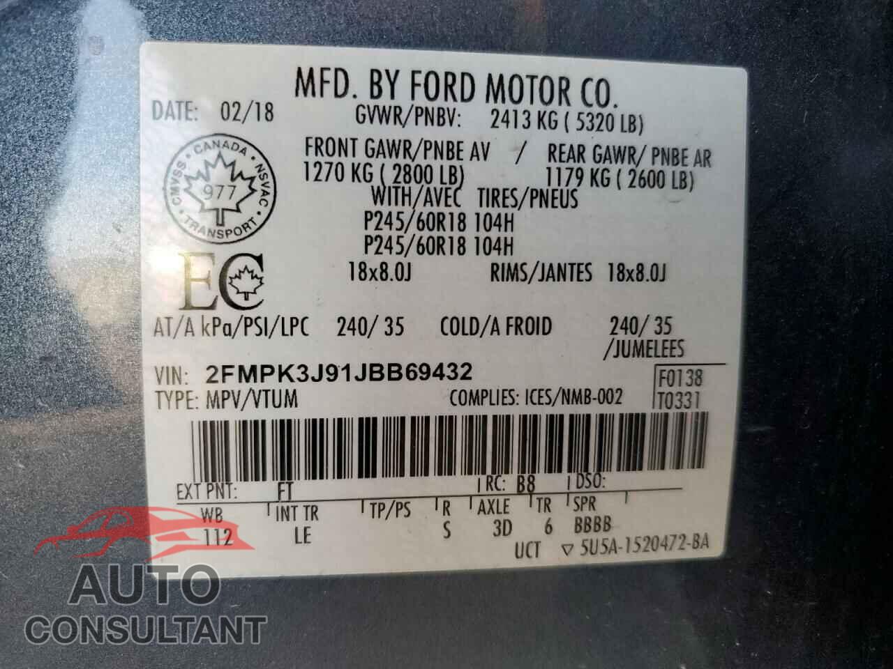 FORD EDGE 2018 - 2FMPK3J91JBB69432